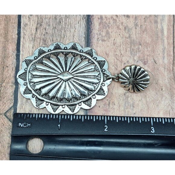 Silver Tone Western Cowgirl Conch Dangle Drop Earrings Statement 3" - Picture 7 of 7